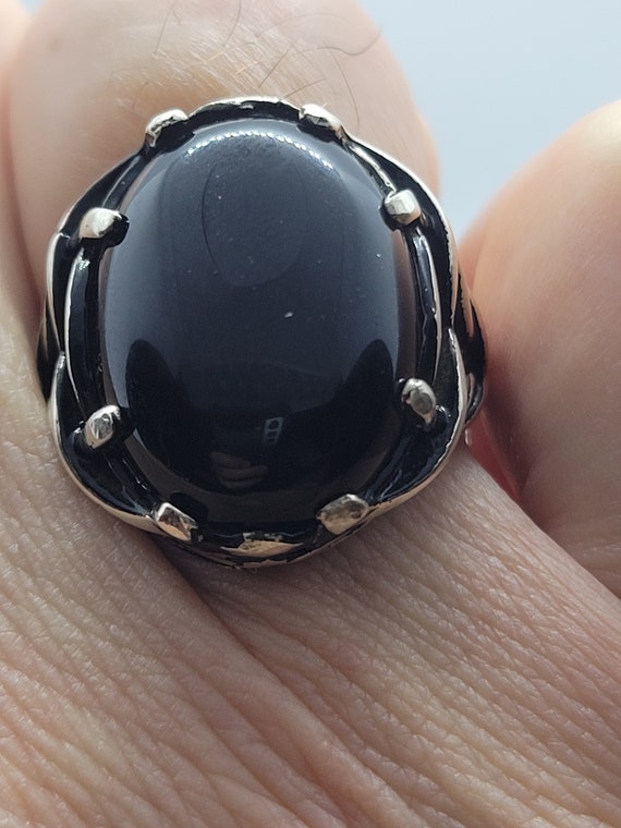 Vintage Black Onyx Mens Ring in 925 Sterling Silv… - image 5