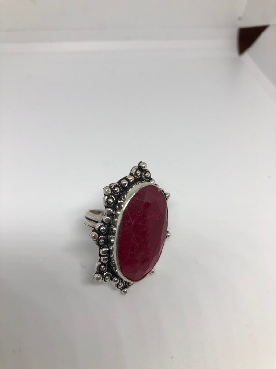 Vintage Handmade Raw Pink Ruby Silver Gothic Ring - image 2