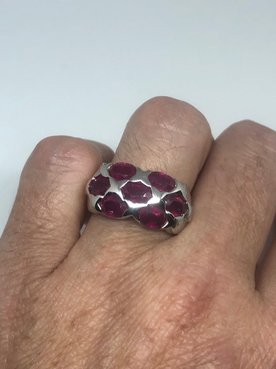 Vintage Pink Ruby 925 Sterling Silver Band Ring - image 4