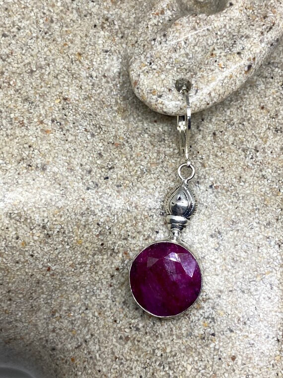 Vintage Raw Ruby LeverBack 925 Sterling Silver Ea… - image 2
