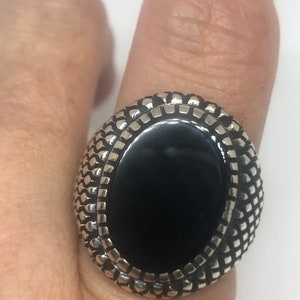 Vintage  Gothic Sterling Silver Genuine Black Onyx Mens Ring