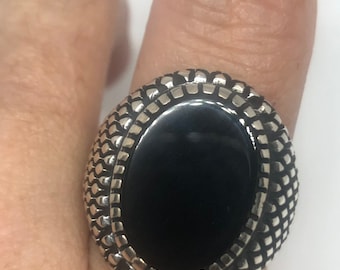 Vintage  Gothic Sterling Silver Genuine Black Onyx Mens Ring