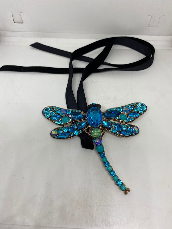 Blue Gothic Styled Austrian Crystal Dragonfly Cho… - image 3