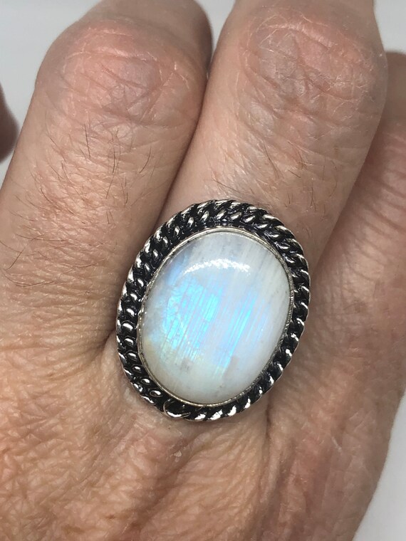 Vintage Genuine Blue White Rainbow Moonstone Ring… - image 7
