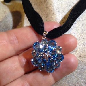 Vintage Echte Tief Blau Topas 925 Sterling Silber Halskette Anhänger