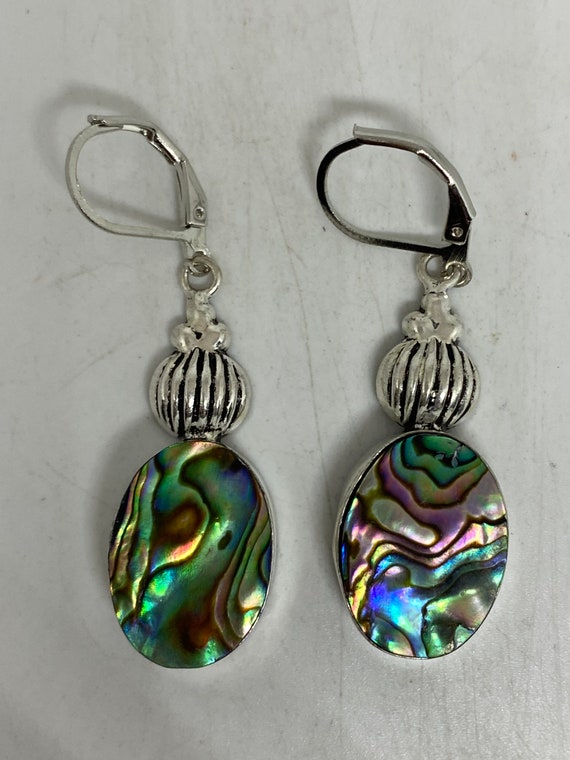 Vintage Handmade Silver Rainbow Abalone Earrings - image 5