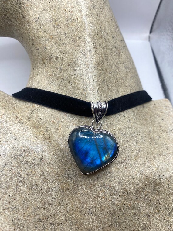 Labradorite Heart Pendant With Sterling Silver Rim - Iridescent Stone Jewelry