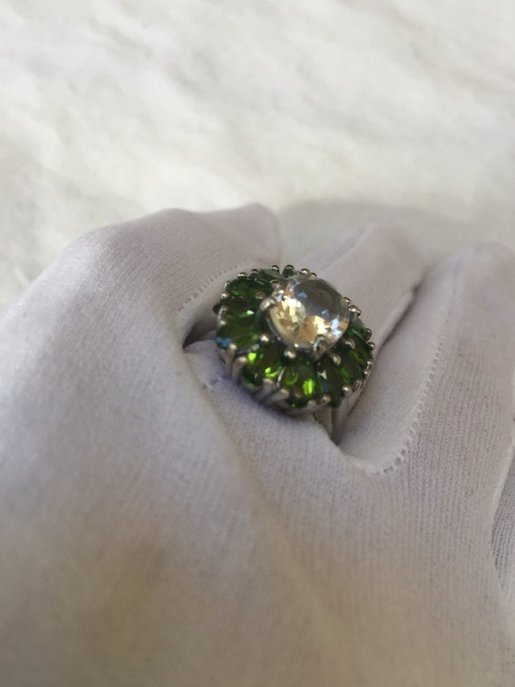 Vintage Green Chrome Diopside Ring Clear Fluorite… - image 3
