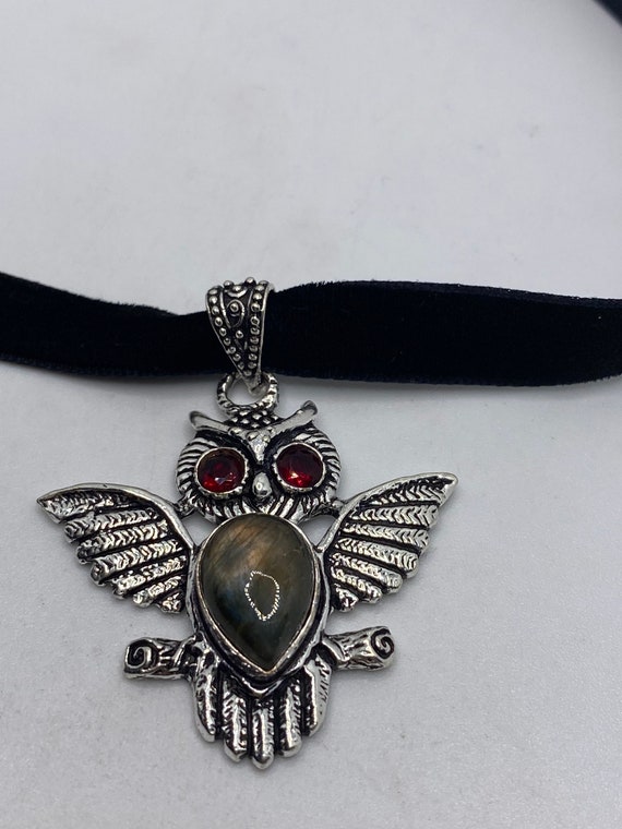 Vintage Silver Genuine Rainbow Labradorite Owl Ch… - image 4