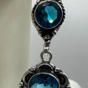 Antique vintage Aqua Blue Volcanic glass Silver dangle earrings