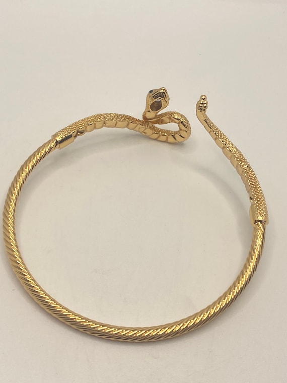 Vintage Snake Bangle Bracelet Gold Filled Green C… - image 6