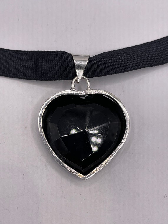 Vintage Heart Antique Black Jet Glass Choker Neck… - image 5