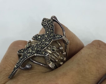 Vintage 1970's SterlingSilver marcasite Lizard Ring