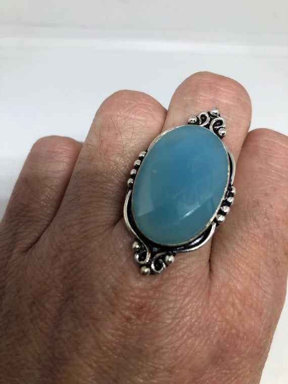 Vintage Blue Chalcedony Ring Statement Cocktail S… - image 1