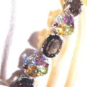 Vintage Smoky Topaz Garnet Amethyst Citrine Peridot 925 Sterling Silver Tennis Bracelet
