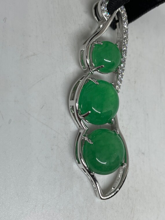Vintage Green Jade Pea pod Choker Silver Finish N… - image 7