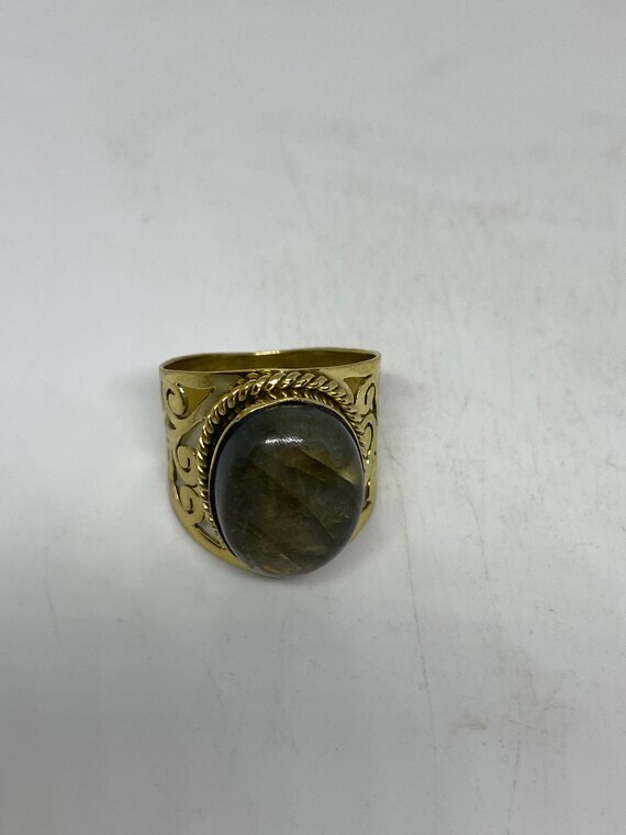 Vintage Rainbow Labradorite Bronze Ring - image 4