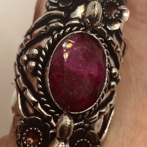 Vintage Handmade Raw Pink Ruby Silver Gothic Ring