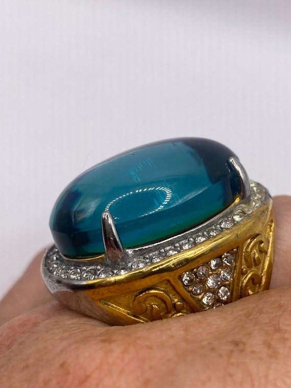 Vintage Aqua Green Art Glass Cocktail Ring - image 2