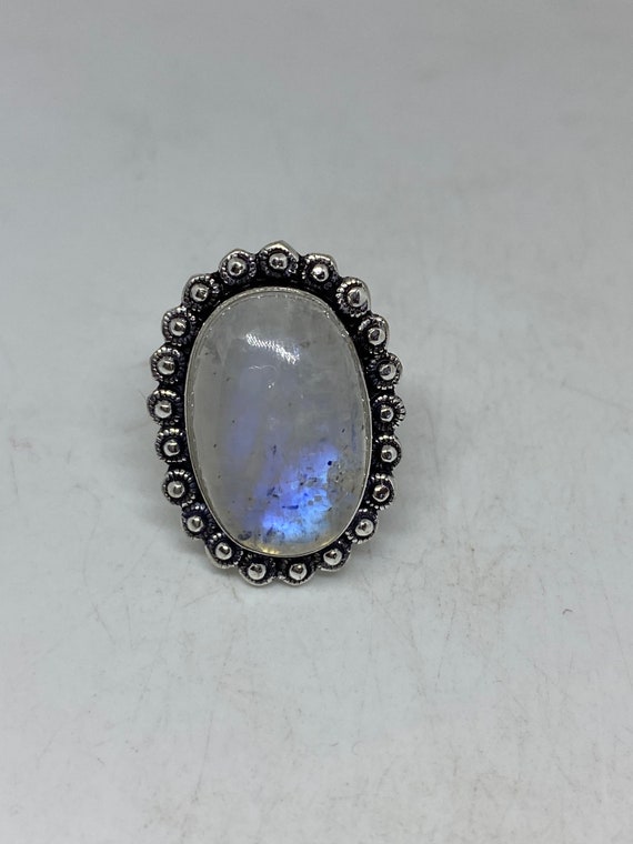 Vintage Large Blue White Rainbow Moonstone Stone … - image 4