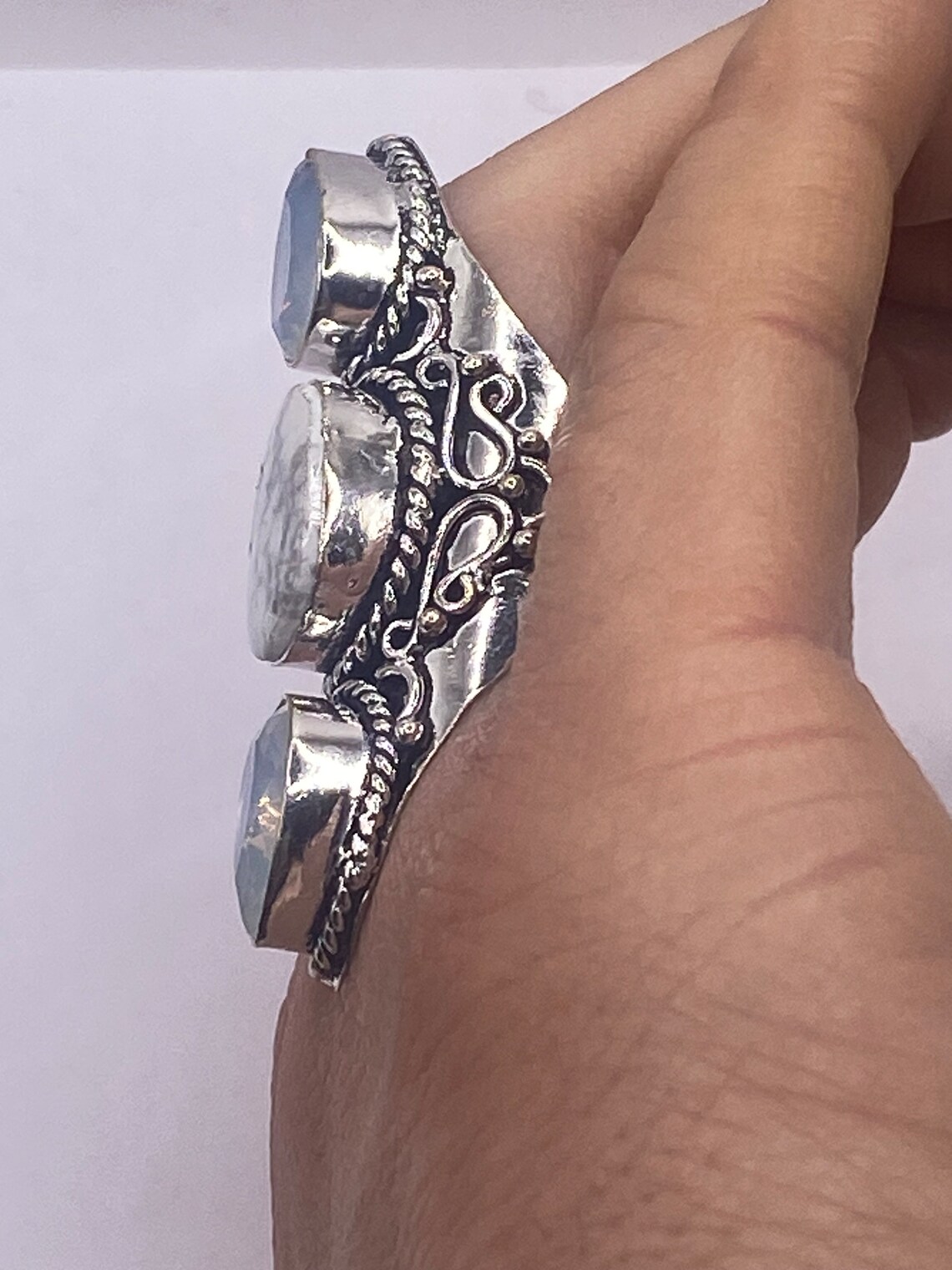 Vintage Blue White Rainbow Moonstone Bird Statement Ring Size 8.5 - Etsy