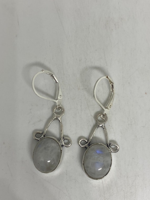 Vintage Rainbow Moonstone Sterling Silver Lever Back Dangle Earrings View 3
