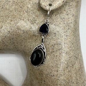 Antike Vintage schwarze Onyx 925 Silber Ohrringe