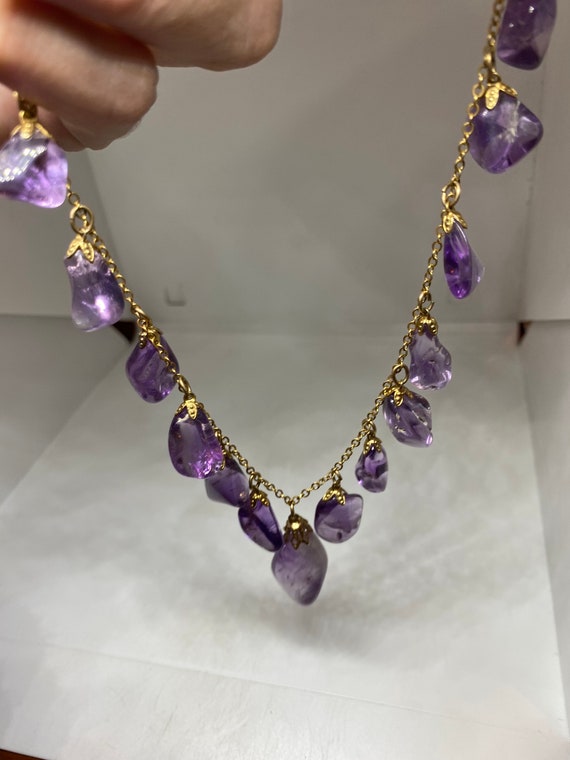 Vintage Purple Amethyst Crystal Charm Necklace Go… - image 1