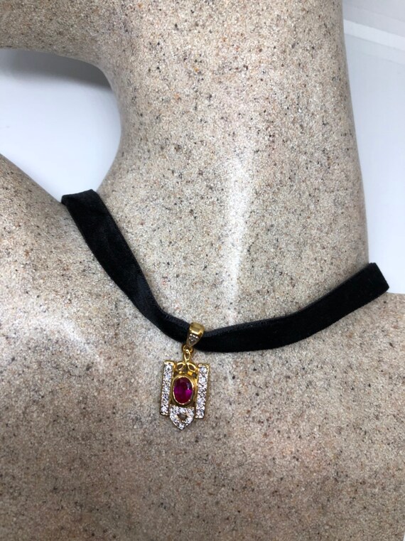 Vintage Handmade 925 Sterling Silver Gold Rhodium Finish Ruby Pendant