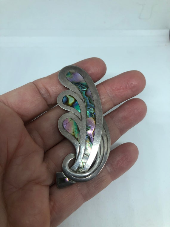 Vintage Abalone Hand Made Aztec 925 Sterling Silv… - image 1