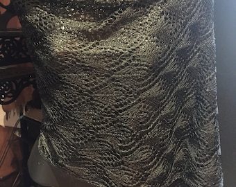 Vintage Black Lace crochet shawl Wrap