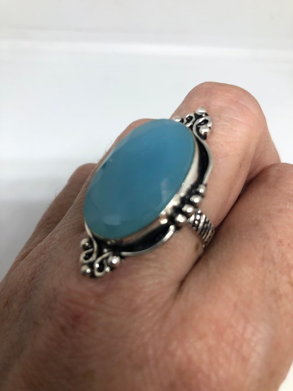 Vintage Blue Chalcedony Ring Statement Cocktail S… - image 3