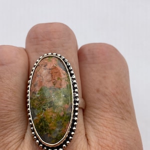 Vintage Green Unikcyte Silver Ring Size 7.5