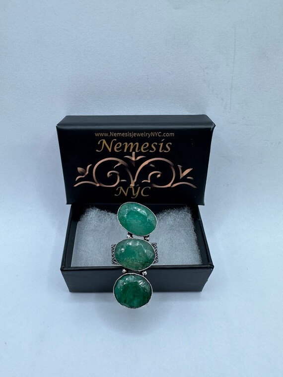 Vintage Green Raw Emerald Silver Bronze Statement… - image 6