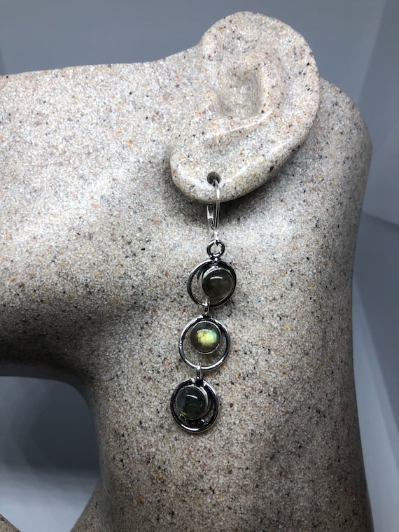 Vintage Labradorite Silver Dangle Chandelier Earr… - image 1