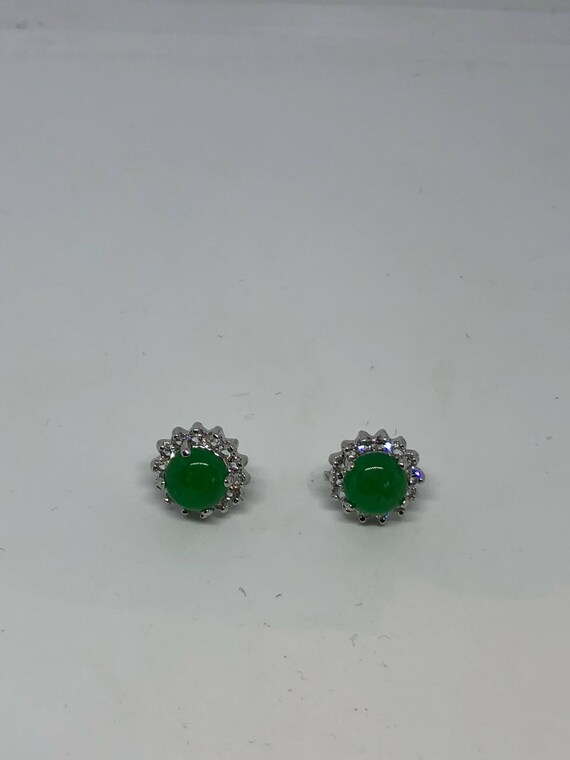 Vintage Green Jade Earrings Stud Button - image 3