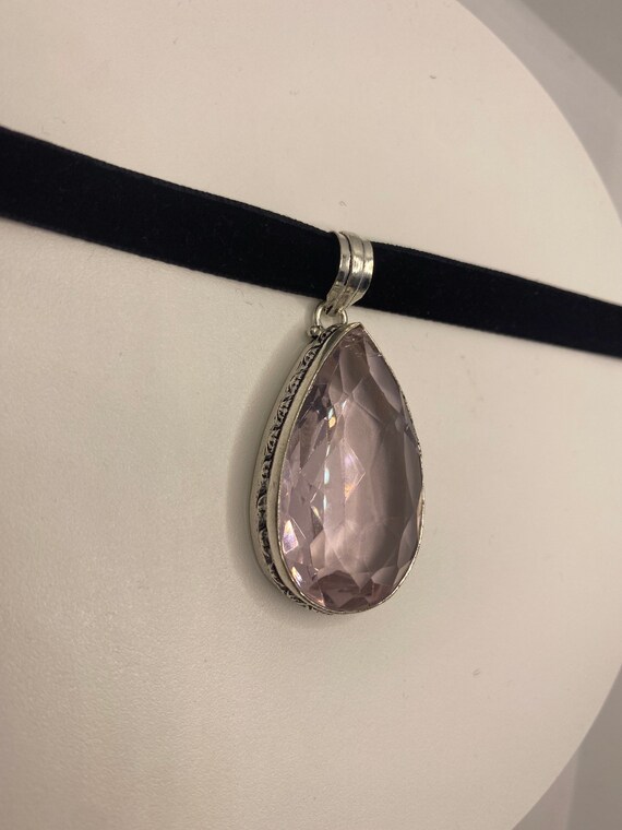 Vintage Handmade Silver Finish Rose Quartz Choker… - image 7