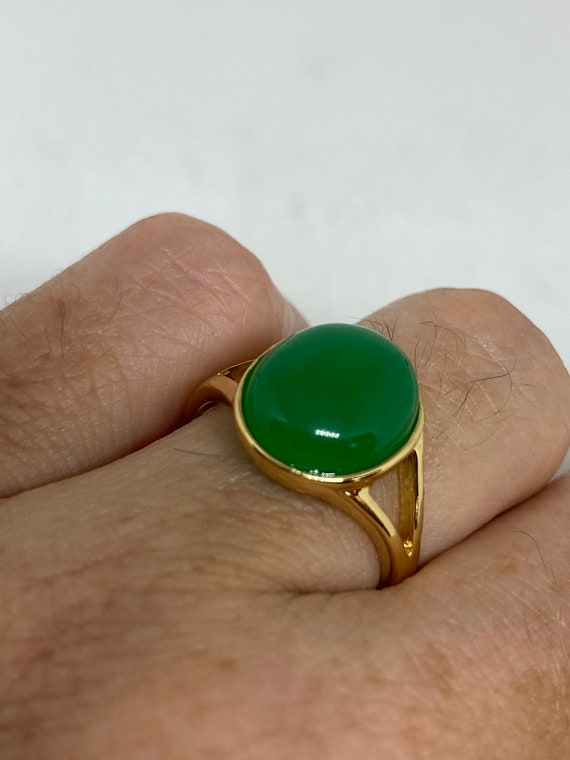 Vintage Lucky Green Nephrite Jade Ring Golden - image 1