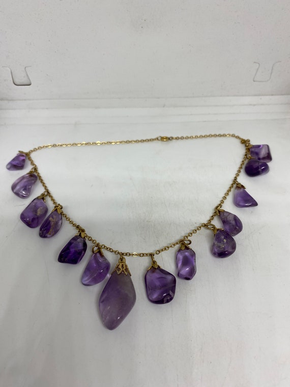 Vintage Purple Amethyst Crystal Charm Necklace Go… - image 4