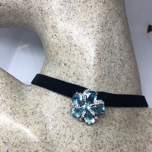 Vintage Echte Tief Blau Topas 925 Sterling Silber Halskette Anhänger