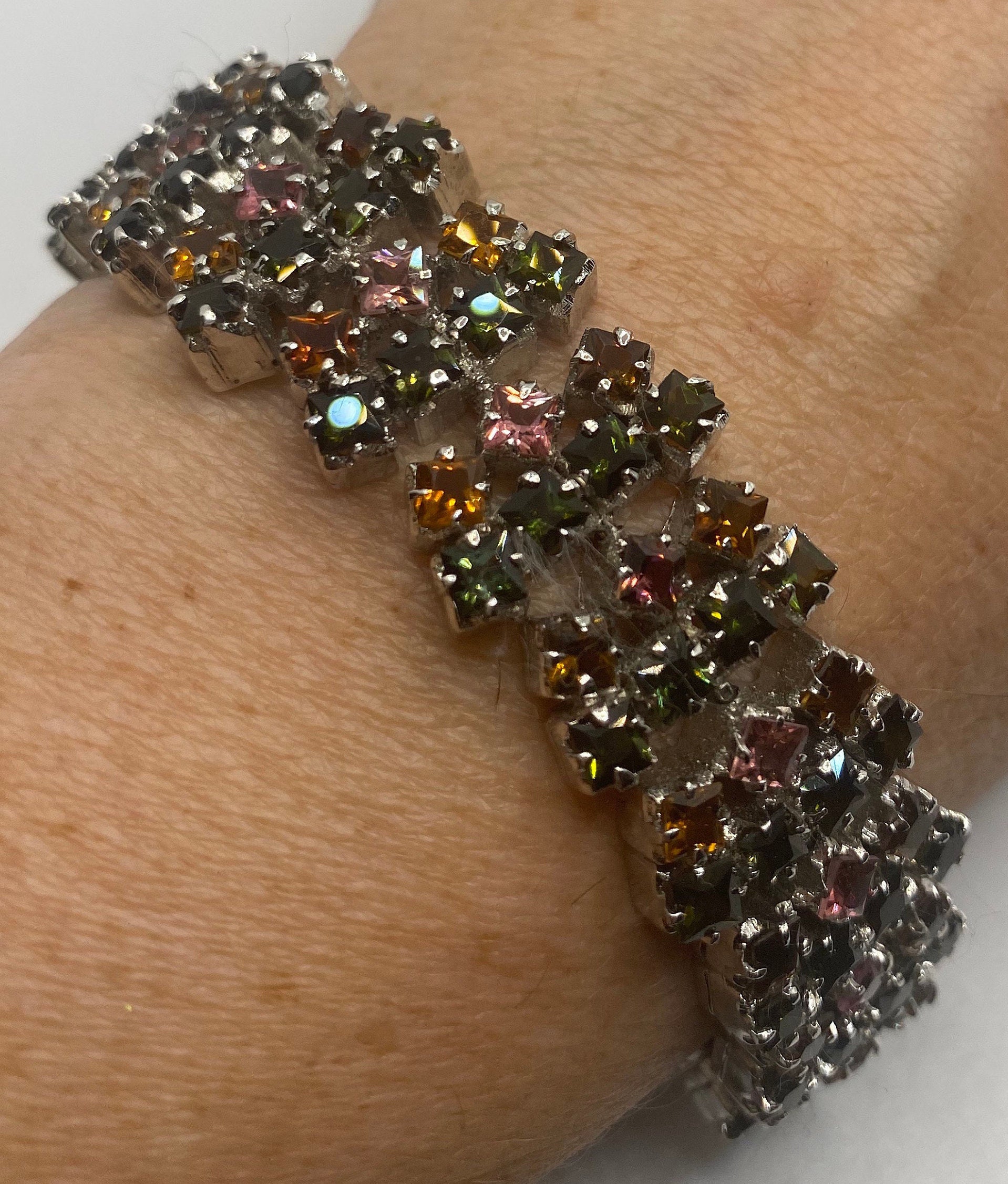 Bracelet Vintage En Argent 800 Et Tourmaline Pastèque - Pièce Unique Faite Main - Occasion