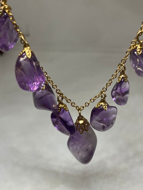 Vintage Purple Amethyst Crystal Charm Necklace Go… - image 6