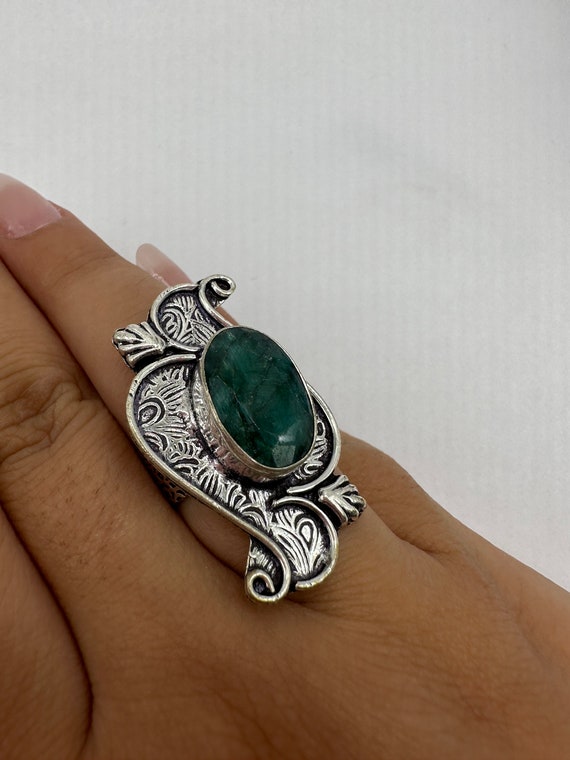 Vintage Green Raw Emerald White Bronze Statement … - image 2