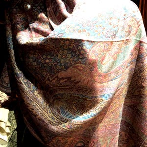Vintage Golden Paisley Brocade Pashmina Scarf Wrap Shawl