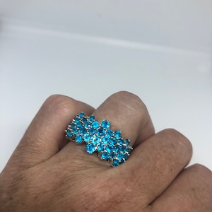 Vintage Handmade Genuine Dark Blue Green Flourite 925 Sterling Silver Deco Ring