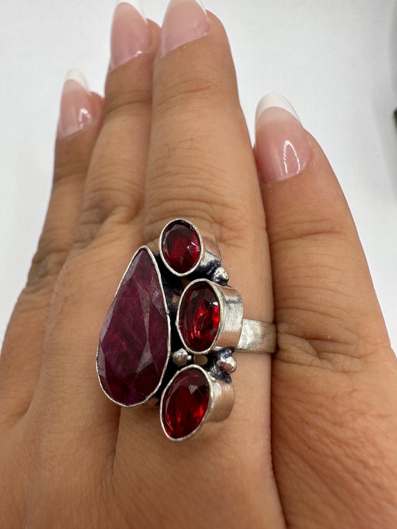 Vintage Handmade Raw Pink Ruby Silver Gothic Ring - image 3