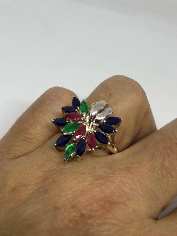 Vintage Ruby Emerald Sapphire Sterling Silver Coc… - image 6
