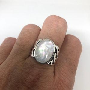 Antique White Mother of Pearl Filigree Sterling Silver Ring