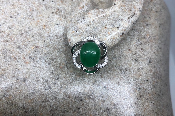 Vintage Fun Green Jade Gemstone Silver Bronze Stu… - image 8