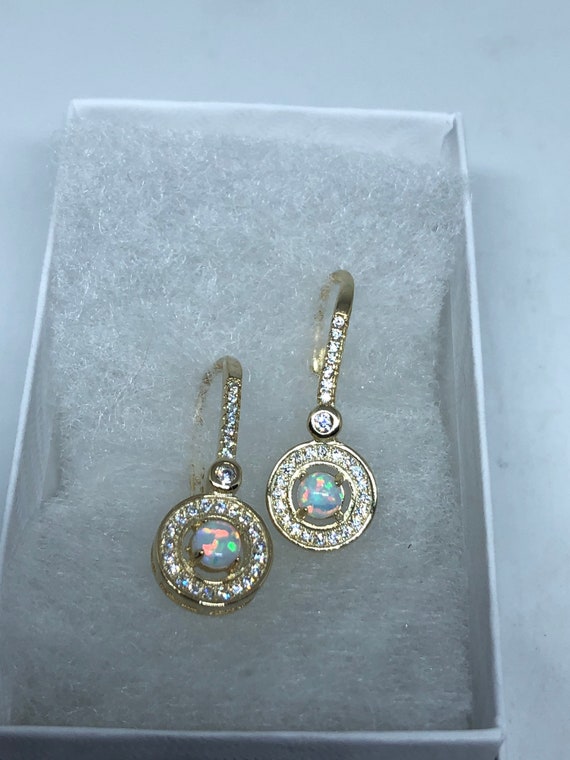 Vintage White Opal Earrings White Sapphire 925 St… - image 5